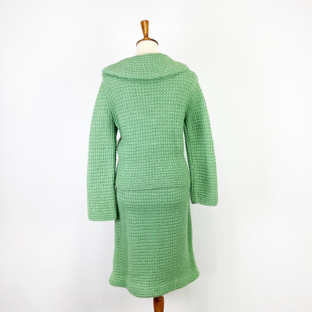Vintage green knit sweater and dress set handmade by Virginia Bingham Size XS - Picture 4 of 8
